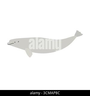 Vector flat hand drawn beluga whale isolated on white background Stock Vector