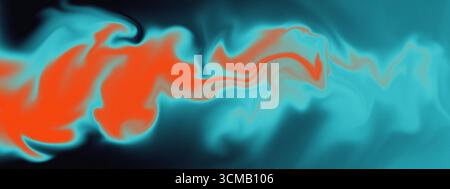Abstract digital artwork featuring fluid swirling shapes in vibrant shades of blue and orange. Smooth color transitions create a dynamic flow with a h Stock Photo