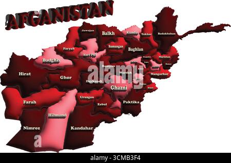 Afghanistan Map – Red 3D Balloon Detailed Vector Illustration of Country Outline for Geography, Travel, and Education Stock Vector