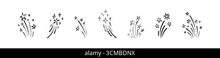 Set of hand drawn charcoal firework scribbles. Hand drawn New Year, Christmas, Birthday, Diwali celebration background. Crayon fireworks and stars Stock Vector