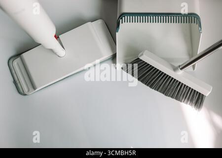 Set of cleaning tools isolated on white background. Stock Photo