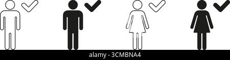 Male And Female Approval Icon Set. Gender Representation And Selection Confirmation Symbol Collection. User Acceptance And Verification. Isolated Stock Vector