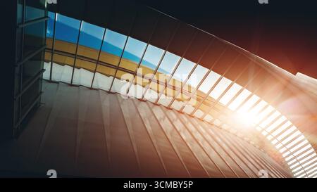 modern glass roof with sleek architectural design and bright transparency, contemporary transparent ceiling featuring innovative urban elegance and Stock Photo