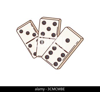 Retro hippie dominoes game stone groovy object. Tabletop board game tile, casino gambling fortune funky groovy 80s vector symbol. Domino three beige pieces or bricks with black dots Stock Vector