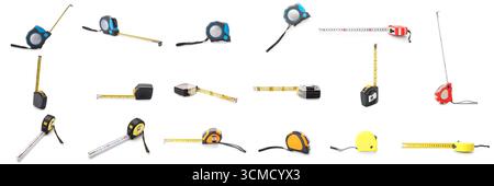 Set of tape measure on white background Stock Photo