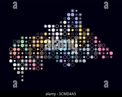 Central African Republic, shape of the country build of colored cells. Digital style map of the Central African Republic on dark background. Stock Vector