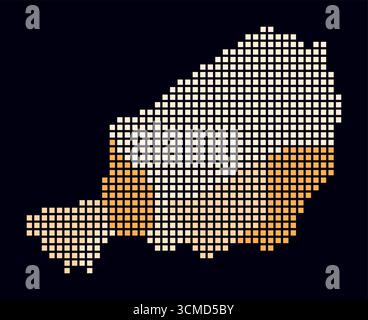 Niger dotted map. Digital style map of the country on dark background. Niger shape with square dots. Colored dots style. Large size squares. Stock Vector