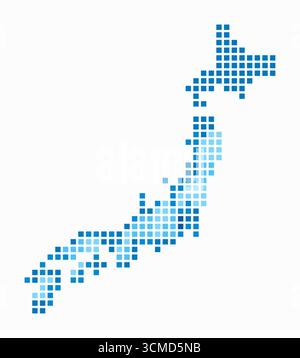 Japan dotted map. Digital style map of the country on white background. Japan shape with square dots. Colored dots style. Large size squares. Stock Vector