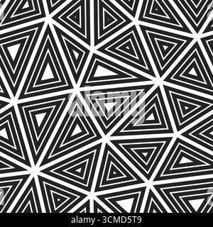 Triangulation geometric shapes background. Big triangles size. Multiple repeated inner triangles. Black and white style. Repeatable pattern. Stock Vector