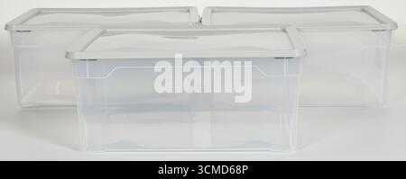 Clear plastic square box with lid isolated nature background with clipping path Stock Photo