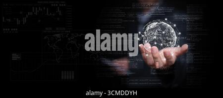 Futuristic analytics and data science visualization with AI, machine learning, and global technology. Perfect for marketing strategy, financial report Stock Photo