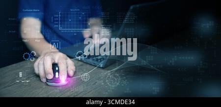 Artificial intelligence and data science background showing analytics, machine learning, and futuristic digital business innovation. Ideal for technol Stock Photo