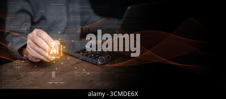 Futuristic AI technology concept with data science visualization, analytics, and digital transformation. Ideal for research, financial strategy, machi Stock Photo