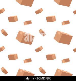 Pattern of scattered cardboard boxes on a white background Stock Vector