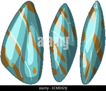 Vector illustration of turquoise stones with brown streaks, glossy highlights, and stylized shading Stock Vector