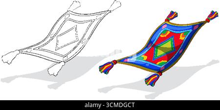 Vibrant magic carpet in cartoon vector style, bold colors, dynamic perspective, strong shadow Stock Vector