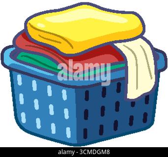 Vector illustration of a blue laundry basket with neatly folded towels in bright colors Stock Vector