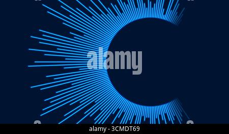 Blue glowing neon laser round lines technology background. Retro futuristic vector design Stock Vector