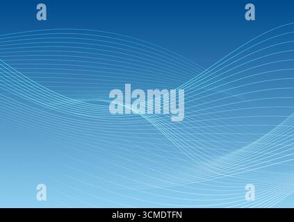 Blue minimal wavy lines abstract corporate bright background. Vector digital flowing art design Stock Vector