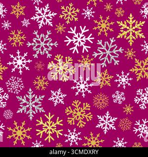 Christmas wrapping paper with seamless pattern. Gift box design. Winter holidays background. Season's greetings congrats elements. Purple backdrop Stock Vector