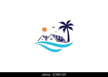 Beach House Seaside Logo Business Building Property Home Resort Stock Vector