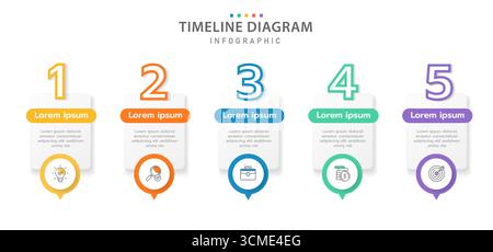 Infographic template for business. 5 Steps Modern Timeline diagram with text panel and topic, presentation vector infographic timeline. Stock Vector