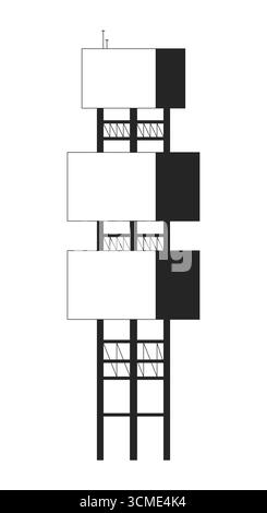 Offshore oil rig tower structure 2D line object Stock Vector