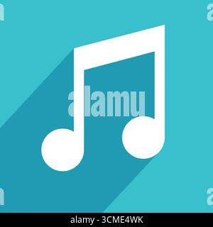 Musical note on a teal blue background, Beamed eighth note in white with shadow design element Stock Vector