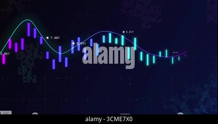 Displaying bar-line chart with bars and spline curve on dashboard with circular markers and labels Stock Photo