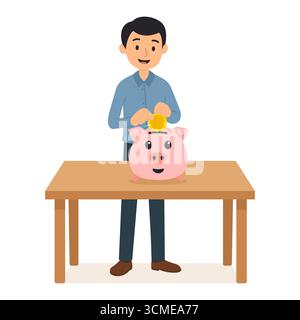Smart savings concept with cheerful piggy bank Stock Vector