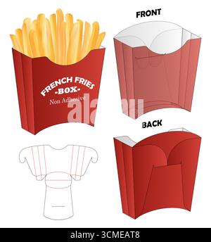 Printable French Fries Box Non Adhesive Container Template Die-Cut Layout Stock Vector