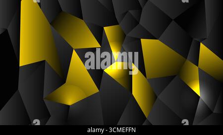 Modern abstract design with black polygons and glowing yellow highlights creating a 3D geometric texture, vector illustration Stock Vector