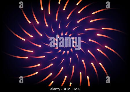 Dynamic abstract design with glowing spiral light trails creating a vibrant radial effect, vector illustration Stock Vector