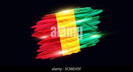 Guinea National Flag with Brush Stroke Style, Halftone and Glowing Light Effect Stock Vector