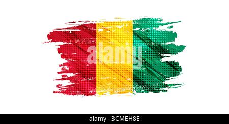 Guinea National Flag in Grunge Brush Stroke Style with Halftone Texture Stock Vector