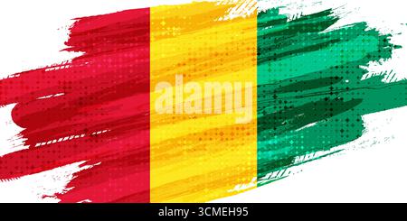 Guinea Flag Illustration in Brush Paint Style and Halftone Effect Isolated on White Background Stock Vector