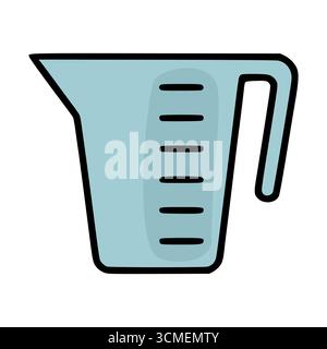A vector illustration of a light teal measuring jug with a black outline and clear measurement markings, perfect for kitchen or baking related designs Stock Vector