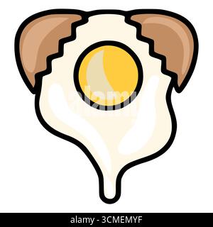This vector illustration showcases a whimsical, cartoon-style fried egg with cracked brown shells resembling ears, creating a playful and unique desig Stock Vector