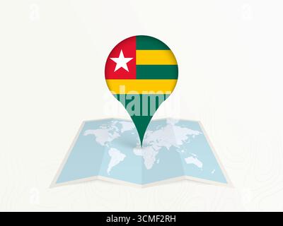 Togo Map Pin with National Flag on Open World Map. Perfect for use in travel guides, geography content, global positioning concepts, and international Stock Vector