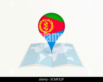 Eritrea Map Pin with National Flag on Open World Map. Perfect for use in travel guides, geography content, global positioning concepts, and internatio Stock Vector