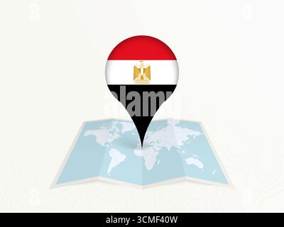 Egypt Map Pin with National Flag on Open World Map. Perfect for use in travel guides, geography content, global positioning concepts, and internationa Stock Vector