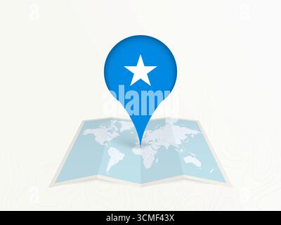 Somalia Map Pin with National Flag on Open World Map. Perfect for use in travel guides, geography content, global positioning concepts, and internatio Stock Vector