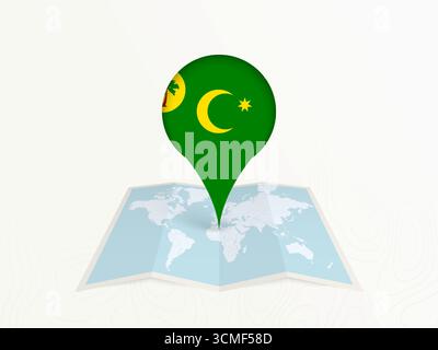 Cocos Islands Map Pin with National Flag on Open World Map. Perfect for use in travel guides, geography content, global positioning concepts, and inte Stock Vector