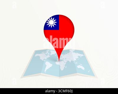 Taiwan Map Pin with National Flag on Open World Map. Perfect for use in travel guides, geography content, global positioning concepts, and internation Stock Vector