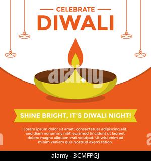 Celebrate Diwali background illustration featuring a glowing traditional diya, festive hanging elements, and bold typography. Stock Vector