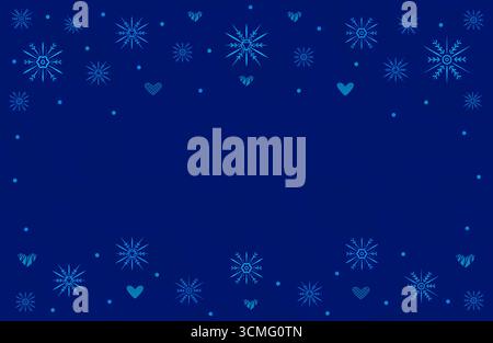 Dark blue background snowflakes, vector winter backdrop with falling snow, snowfall banner, festive card with snowstorm Stock Vector