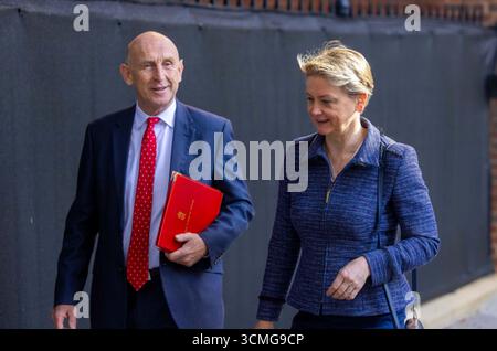 London, UK. 16th Sep, 2025. John Healey, Defence secretary and Yvette Cooper, Foreign Secretary, leavs Number 10 after the last Cabinet meeting before the Conference recess. Credit: Karl Black/Alamy Live News Stock Photo
