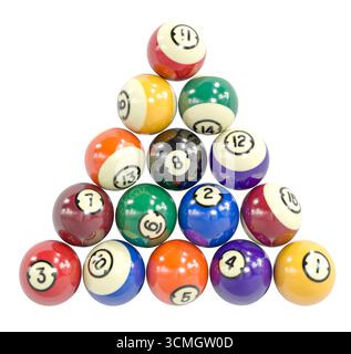 billiard balls 3d arranged triangle isolated background Stock Photo