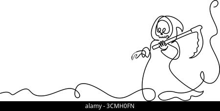 Halloween decoration card. Grim Reaper. One line art. Continuous line drawing Stock Vector