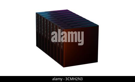 3D visual of futuristic servers with orange glow isolated on white background. High resolution IT illustration for cloud computing, networking and inf Stock Photo